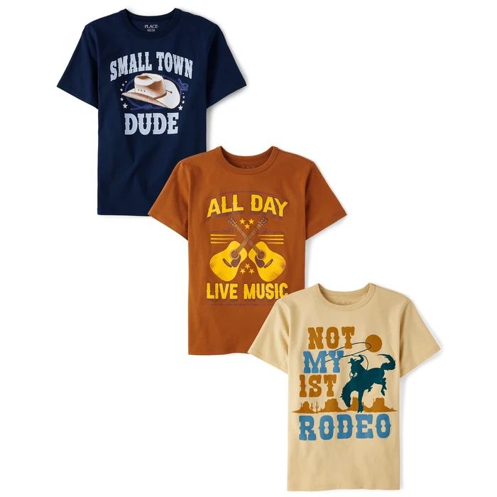The Children's Place,Boys,Assorted Everyday Short Sleeve Graphic T-Shirts,Multipacks,Rodeo/Small Town/Live Music 3-Pack,Medium by The Children's Place - Used - Like New condition - US$16.77