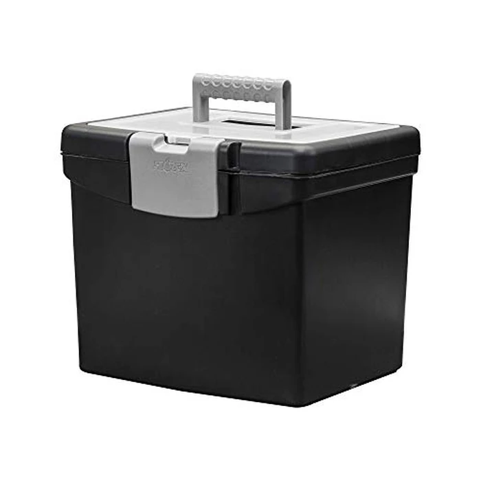 Storex Portable File Box with Organizer Lid - Plastic Office File Storage Box for Letter Paper and Hanging Folders, Obsidian, 1-Count (61504C01C) by Storex - Image 2