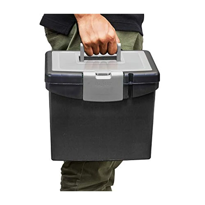 Storex Portable File Box with Organizer Lid - Plastic Office File Storage Box for Letter Paper and Hanging Folders, Obsidian, 1-Count (61504C01C) by Storex - Image 4