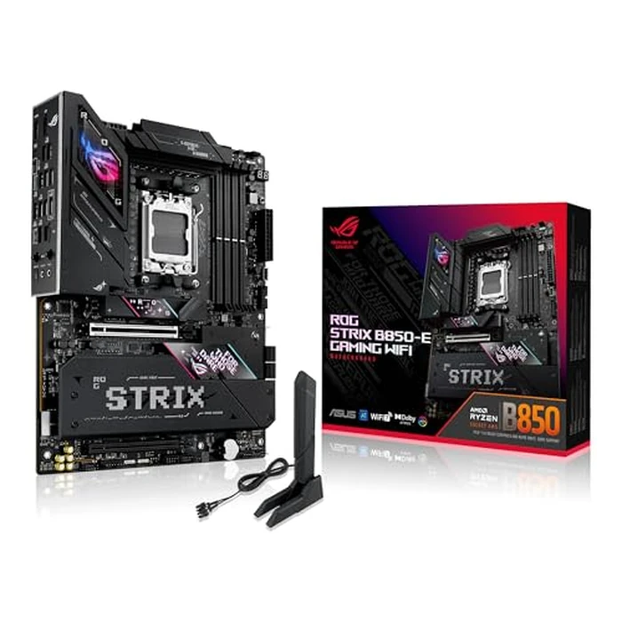 ASUS ROG Strix B850-E Gaming WiFi AMD AM5 B850 ATX Motherboard 16+2+2 Stages, Dynamic OC, Core Flex,DDR5 w/AEMP, WiFi 7, 5X M.2, 5G LAN, PCIe(R) 5.0,USB4(R), USB 20Gbps Type-C(R),AI OC, AI Networking,Black by ASUS - Used - Acceptable condition