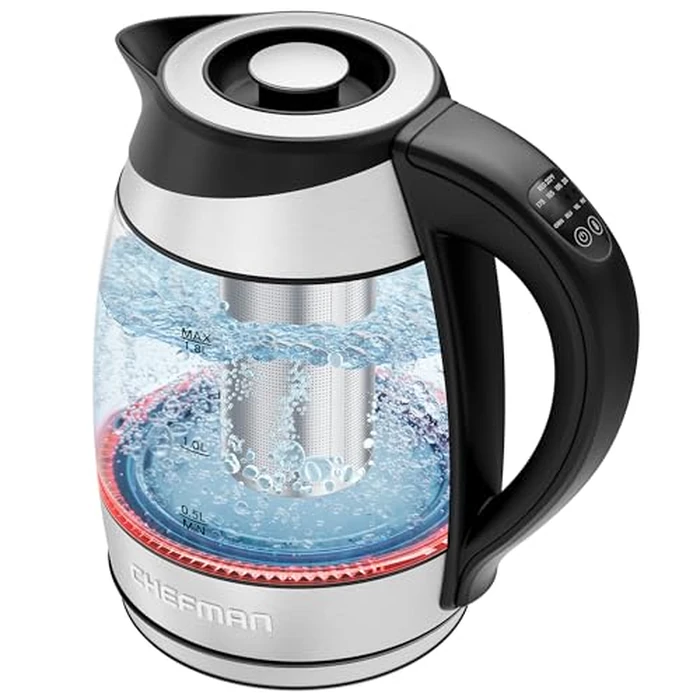 Chefman Electric Kettle w/ Temperature Control, 5 Presets, Colored LED Indicator Lights, 360 degrees Swivel Base, BPA Free, Removable Tea Infuser Included, 1100 Watts & 120 Volts, Stainless Steel, 1.8 Liters by Chefman - Image 1
