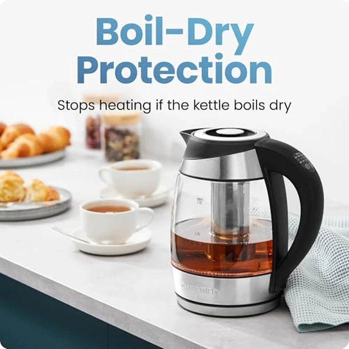 Chefman Electric Kettle w/ Temperature Control, 5 Presets, Colored LED Indicator Lights, 360 degrees Swivel Base, BPA Free, Removable Tea Infuser Included, 1100 Watts & 120 Volts, Stainless Steel, 1.8 Liters by Chefman - Image 6