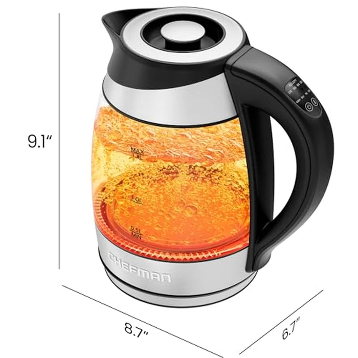 Chefman Electric Kettle w/ Temperature Control, 5 Presets, Colored LED Indicator Lights, 360 degrees Swivel Base, BPA Free, Removable Tea Infuser Included, 1100 Watts & 120 Volts, Stainless Steel, 1.8 Liters by Chefman - Image 7