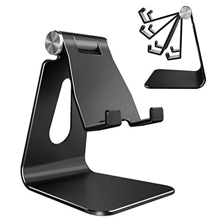 Adjustable Cell Phone Stand, CreaDream Phone Stand, Cradle, Dock, Holder, Aluminum Desktop Stand Compatible with iPhone 13 12 Xs Max Xr 8 7 Plus, Accessories Desk, All Smart Phone, Black by CreaDream - Used - Like New condition - CA$16.58