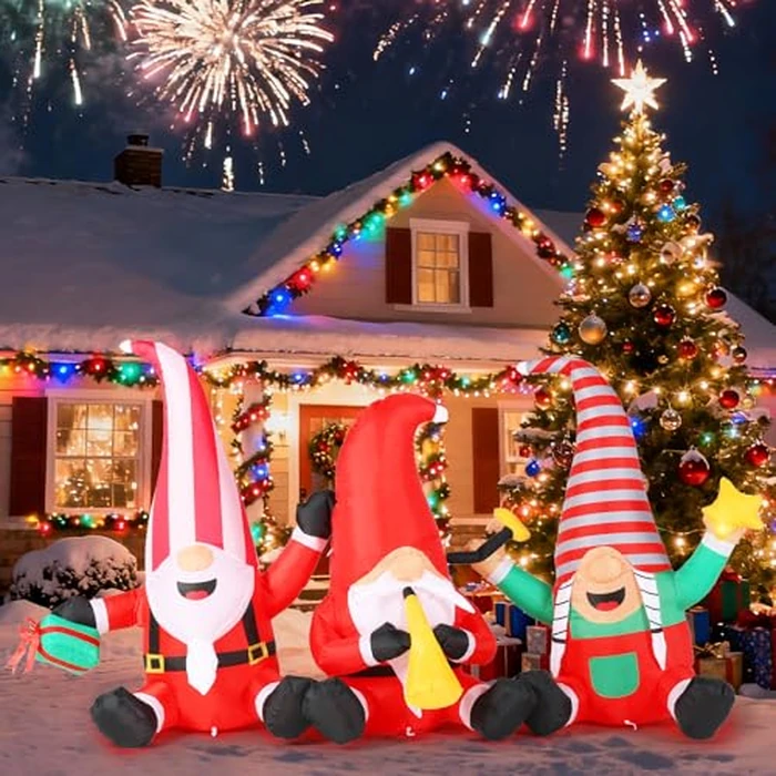 Christmas Decorations Inflatables Outdoor, 7.55FT Long Gnome Xmas Blow Up Built-in LED Lights with Trumpets, Stars and Gift Box Holiday Decor for Garden Lawn Yard Patio Bistro Indoor by joyful xinghai - Image 1