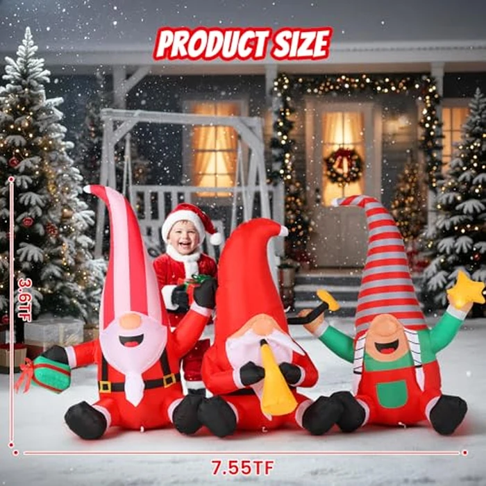 Christmas Decorations Inflatables Outdoor, 7.55FT Long Gnome Xmas Blow Up Built-in LED Lights with Trumpets, Stars and Gift Box Holiday Decor for Garden Lawn Yard Patio Bistro Indoor by joyful xinghai - Image 2