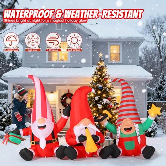 Christmas Decorations Inflatables Outdoor, 7.55FT Long Gnome Xmas Blow Up Built-in LED Lights with Trumpets, Stars and Gift Box Holiday Decor for Garden Lawn Yard Patio Bistro Indoor by joyful xinghai - Image 5