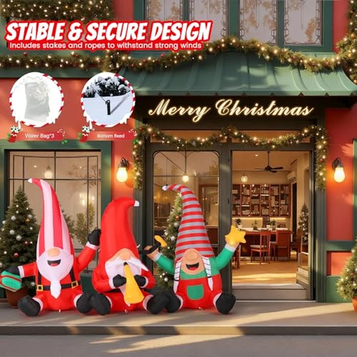 Christmas Decorations Inflatables Outdoor, 7.55FT Long Gnome Xmas Blow Up Built-in LED Lights with Trumpets, Stars and Gift Box Holiday Decor for Garden Lawn Yard Patio Bistro Indoor by joyful xinghai - Image 6