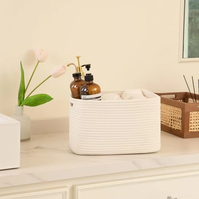OIAHOMY 4 Pack Storage Baskets for Organizing, Rectangle Cube Storage Bins for Shelves, Woven Baskets With Handles, 12.7''Lx9''Wx7.8''H, White by OIAHOMY - Image 5