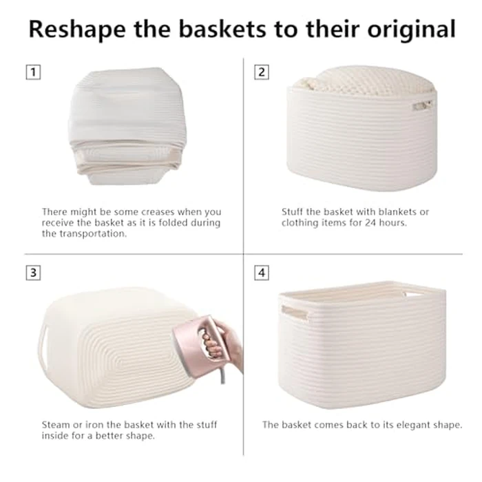 OIAHOMY 4 Pack Storage Baskets for Organizing, Rectangle Cube Storage Bins for Shelves, Woven Baskets With Handles, 12.7''Lx9''Wx7.8''H, White by OIAHOMY - Image 7