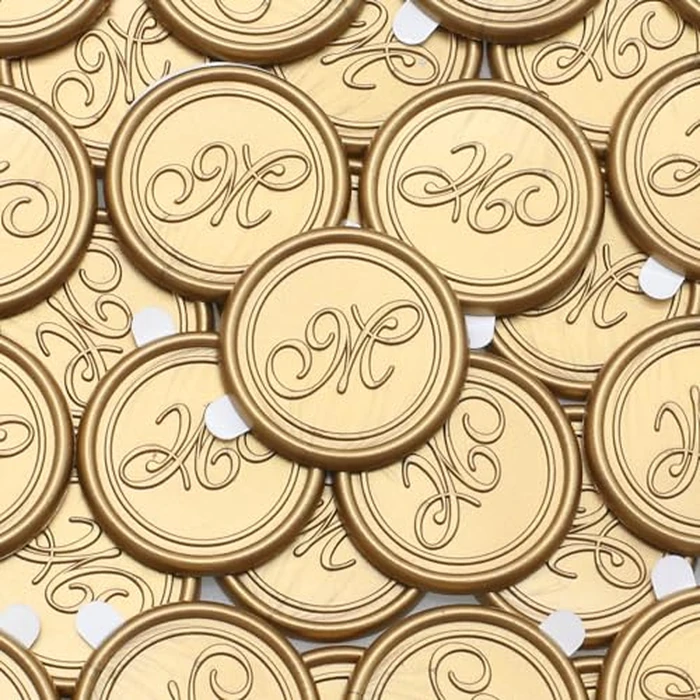 Andotopee 50pcs Antique Gold Wax Seal Stickers - Letter M Self Adhesive Wedding Invitation Envelope Seal Sticker, Sealing Wax Initial Alphabet Stickers for Party & Birthday (M) by Andotopee - Used - Like New condition