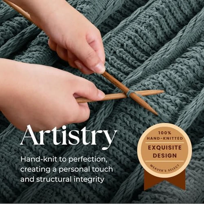 Boho Knitted Chenille Blanket with Tassels - Lightweight & Soft All-Season Throw - 3D Classic Pattern for Living Room Bedroom Couch, Blue, Twin by DOWN HOME - Image 3