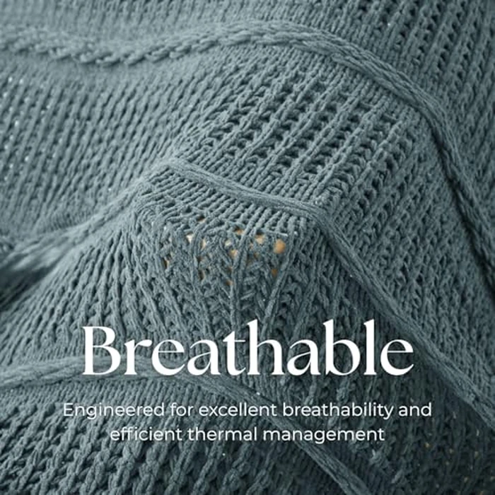 Boho Knitted Chenille Blanket with Tassels - Lightweight & Soft All-Season Throw - 3D Classic Pattern for Living Room Bedroom Couch, Blue, Twin by DOWN HOME - Image 4