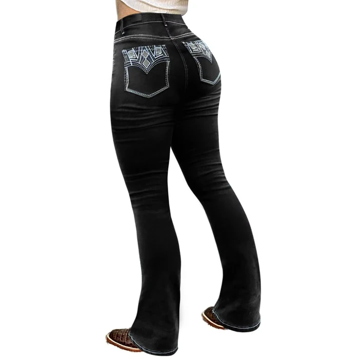 Flamingals Butt Lifting Bootcut Jeans Stretchy Casual Fall Winter Trendy Flare Leg Jeans for Women Ink Black S by Flamingals - Image 1