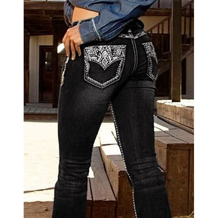 Flamingals Butt Lifting Bootcut Jeans Stretchy Casual Fall Winter Trendy Flare Leg Jeans for Women Ink Black S by Flamingals - Image 2