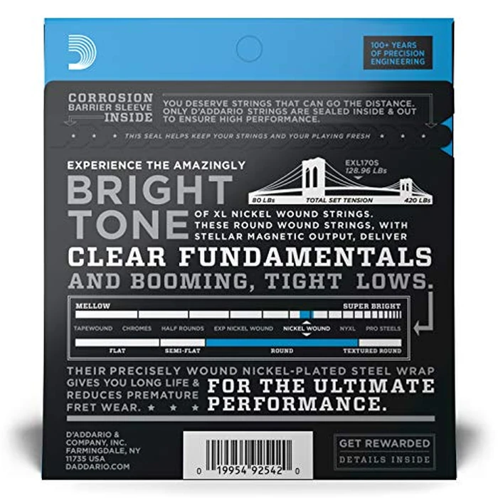 D'Addario Bass Guitar Strings - XL Nickel - EXL170S - Perfect Intonation, Consistent Feel, Powerful Durability - 4 String Set - 45-100 Regular Light, Short Scale by D'Addario - Image 2