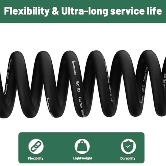 Beitopamz 200 ft Garden Hose, 5/8 in Heavy Duty Water Hose, Flexible and Durable, Lightweight Rubber Hybrid Hose, Leak-Free Connections, Male to Female 3/4'' Brass Fittings for Patio, Lawn, Black by beitopamz - Image 4