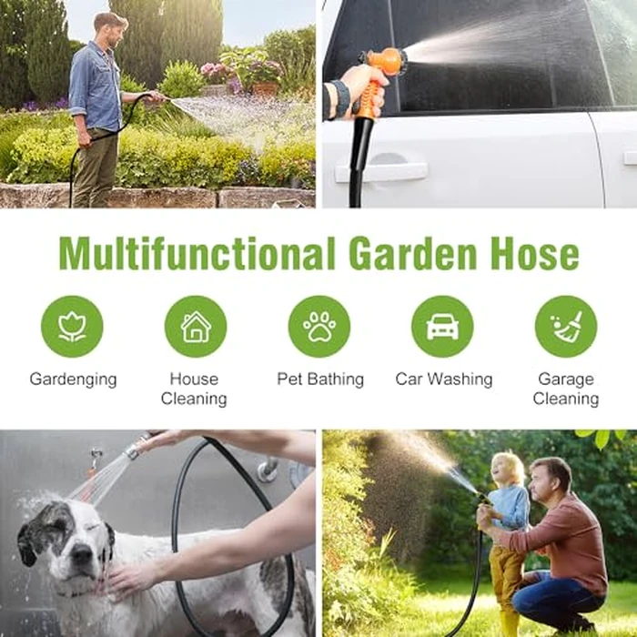 Beitopamz 200 ft Garden Hose, 5/8 in Heavy Duty Water Hose, Flexible and Durable, Lightweight Rubber Hybrid Hose, Leak-Free Connections, Male to Female 3/4'' Brass Fittings for Patio, Lawn, Black by beitopamz - Image 9