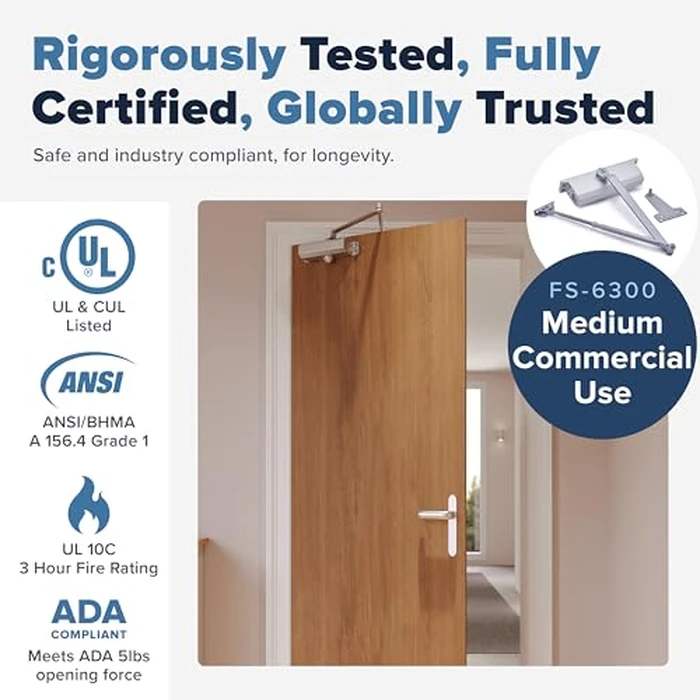 Door Closer Lightweight Commercial Door Closer FS-6300, Size 4, w/Fitting Template - Regular, Top Jamb or Parallel Installation (Silver) by FORTSTRONG - Used - Like New condition - CA$71.05