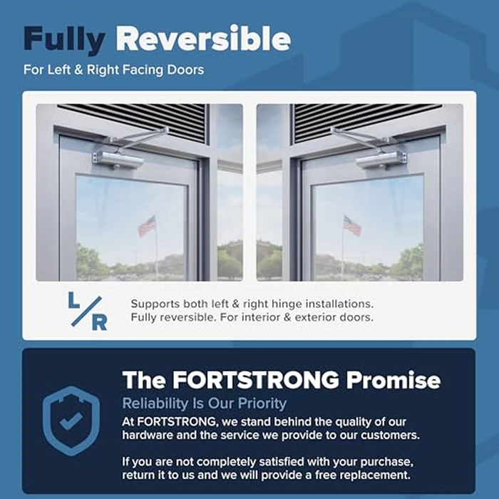 Door Closer Lightweight Commercial Door Closer FS-6300, Size 4, w/Fitting Template - Regular, Top Jamb or Parallel Installation (Silver) by FORTSTRONG - Image 3
