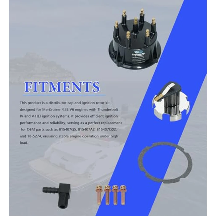ENGINEMAN Distributor Cap and Rotor Kit for MerCruiser 4.3L V6 Engines with Thunderbolt IV/V HEI Ignition - Replaces 815407Q5, 815407A2, 18-5274, 815407Q02 by ENGINEMAN - Image 4