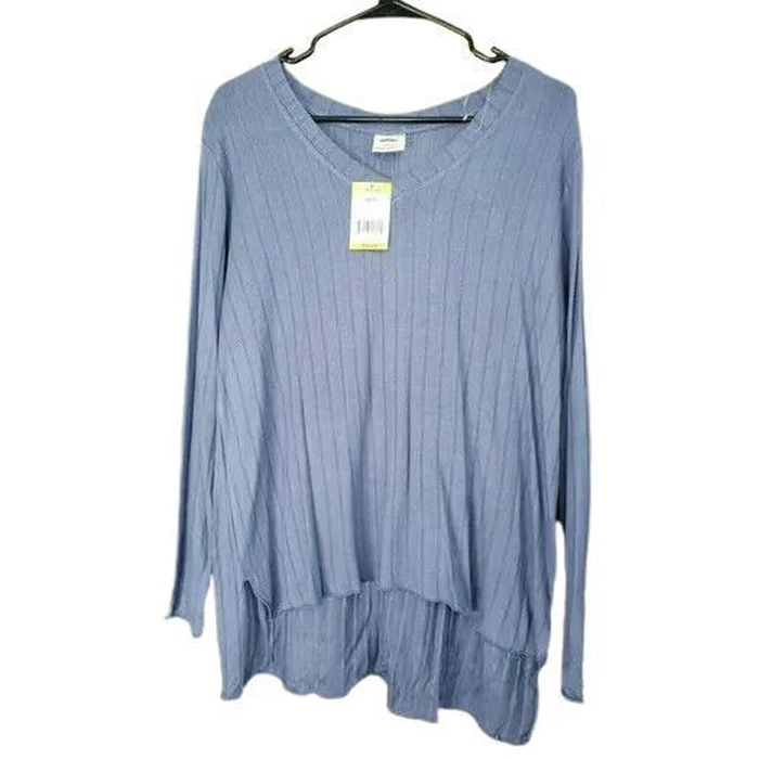 Mote Women's V-Neck Stretch Long Sleeve Ribbed Shirt XL - Denim Blue by Mote - Refurbished - Brand New condition