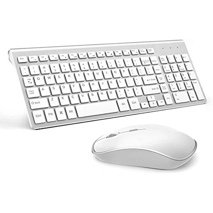 J JOYACCESS Wireless Keyboard and Mouse, Slim Wireless Keyboard Mouse with Numeric Keypad Compatible with iMac Mac PC Laptop Tablet Computer Windows (Silver White) by JOYACCESS - Image 1