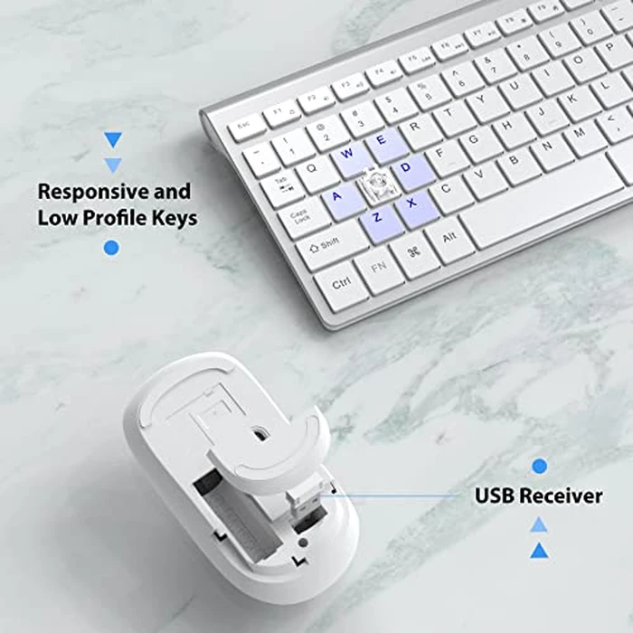 J JOYACCESS Wireless Keyboard and Mouse, Slim Wireless Keyboard Mouse with Numeric Keypad Compatible with iMac Mac PC Laptop Tablet Computer Windows (Silver White) by JOYACCESS - Image 3