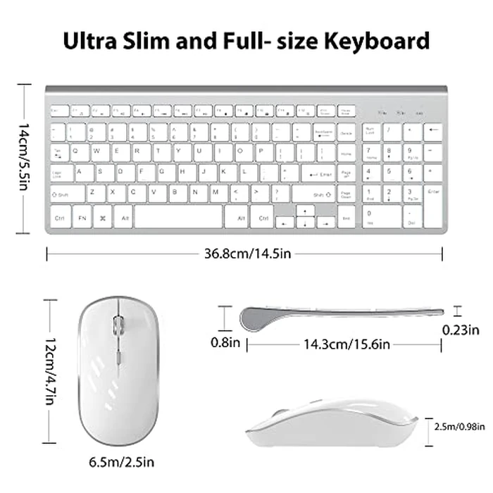 J JOYACCESS Wireless Keyboard and Mouse, Slim Wireless Keyboard Mouse with Numeric Keypad Compatible with iMac Mac PC Laptop Tablet Computer Windows (Silver White) by JOYACCESS - Image 4