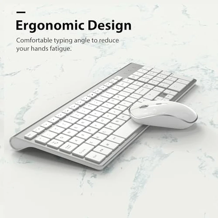 J JOYACCESS Wireless Keyboard and Mouse, Slim Wireless Keyboard Mouse with Numeric Keypad Compatible with iMac Mac PC Laptop Tablet Computer Windows (Silver White) by JOYACCESS - Image 5
