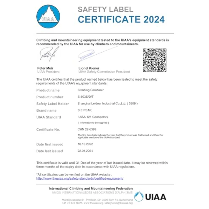 SEPEAK UIAA CE 30kN Locking Climbing Carabiner, Professional Heavy Duty Screwgate Clip for Outdoor Climbing, Mountaineering, Rappelling, Camping, Hiking, Large D Carabiner Hook/6744lb,2pc,Gold by S.E.PEAK - Image 3