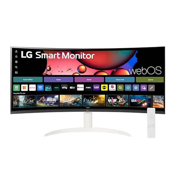 LG 34SR60QC-W 34-inch QHD (3440x1440) Curved Smart Monitor with Streaming, UltraWide Screen, webOS, HDR10, 100Hz, Built-in Speaker, AirPlay2, Screen Share, Bluetooth, ThinQ App, White by LG - Used - Like New condition - US$282.09