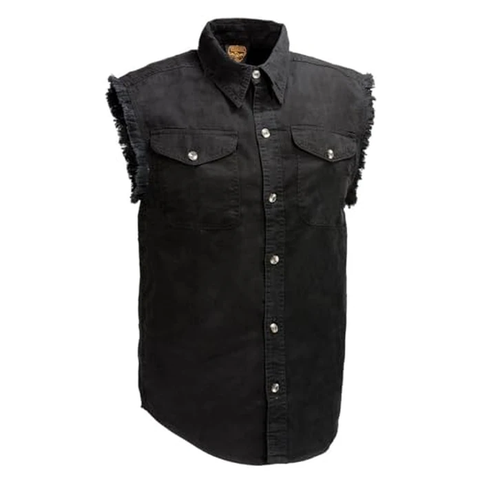 Milwaukee Leather DM1002 Men's Black Lightweight Denim Shirt with Frayed Cut Off Sleeveless - Medium by Milwaukee Leather - Image 7