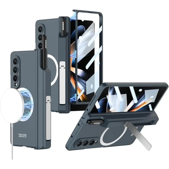 Clatoxi Case for Samsung Galaxy Z Fold 4 with Magnetic Hinge Protective & S Pen Holder, Built-in Screen Protector & Kickstand, Shockproof Case for Z Fold 4 (Green) by Clatoxi - Image 1