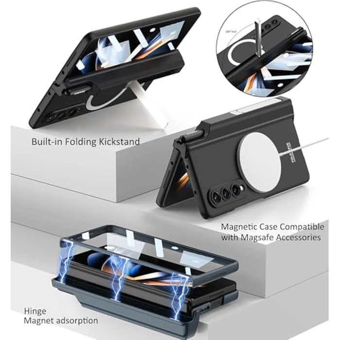 Clatoxi Case for Samsung Galaxy Z Fold 4 with Magnetic Hinge Protective & S Pen Holder, Built-in Screen Protector & Kickstand, Shockproof Case for Z Fold 4 (Green) by Clatoxi - Image 4