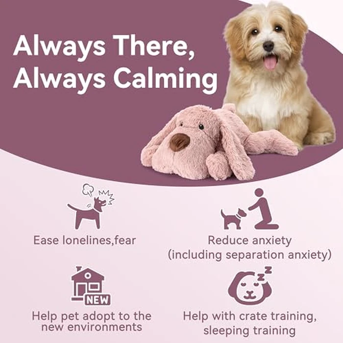 Moropaky Heartbeat Puppy Toy Dog Heartbeat Toy for Anxiety Relief and Calming Aid, Heartbeat Stuffed Animal for Comfort Sleep Aid Crate Training Cuddle, Pink by Moropaky - Image 2