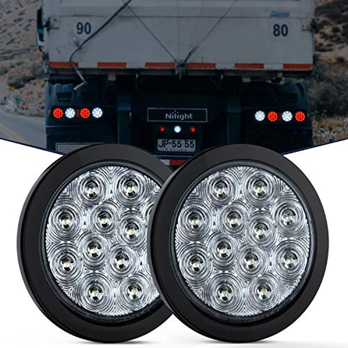 Nilight 2PCS 4" White Round LED Reverse Back Up Light w/Surface Mount Grommet Plugs Trailer Tail Lights for Truck Trailer RV Jeep, 2 Years Warranty (TL-26) by Nilight - Image 1