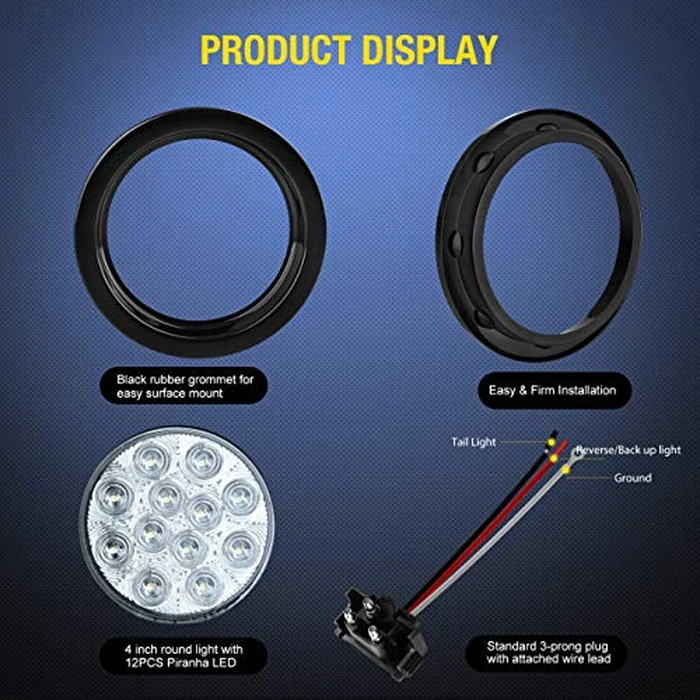 Nilight 2PCS 4" White Round LED Reverse Back Up Light w/Surface Mount Grommet Plugs Trailer Tail Lights for Truck Trailer RV Jeep, 2 Years Warranty (TL-26) by Nilight - Image 3