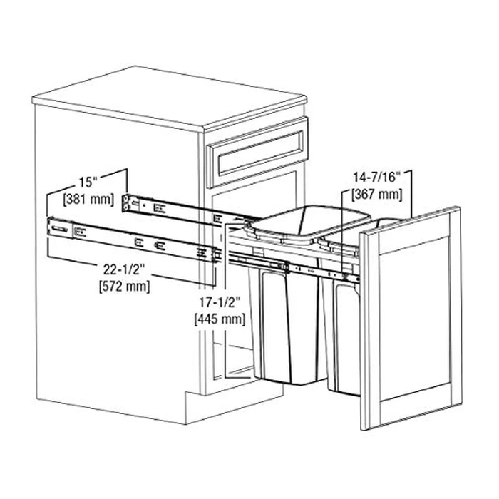 18 in. H x 15 in. W x 23 in. D Steel in-Cabinet 35 Qt. Double Top Mount Pull Out Trash Can by Knape & Vogt - Image 3