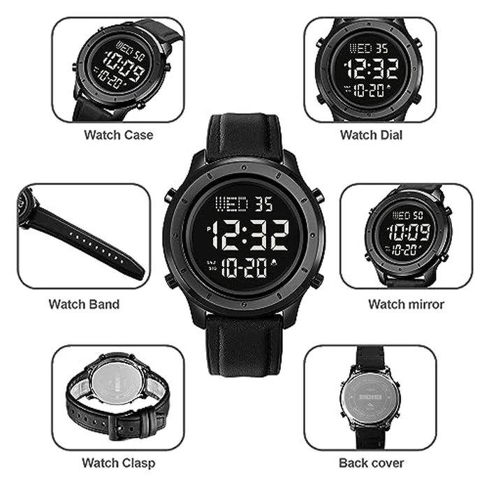 Gosasa Multifunction LED Digital Men's Watches Leather Band Outdoor Sport Wristwatch for Men Date Alarm Casual Male Watch Stainless Steel Waterproof Stopwatch by Gosasa - Image 5