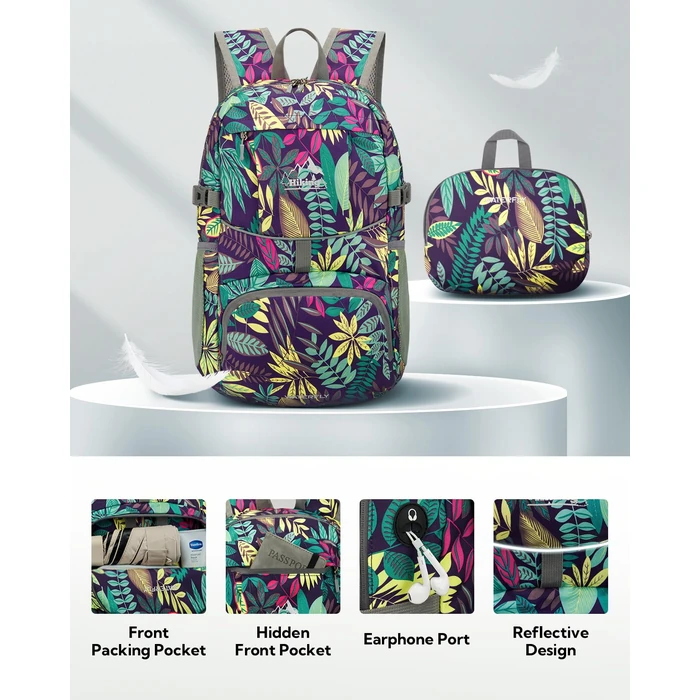 WATERFLY Hiking Packable Daypack Backpack: 25L Ultra Lightweight Day Pack for Woman Man - Small Compact Folding Back Pack for Outdoor Sport Cycling Camping Travel Trip - Print by WATERFLY - Image 3