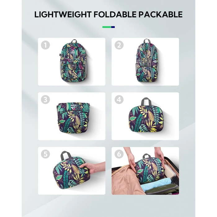 WATERFLY Hiking Packable Daypack Backpack: 25L Ultra Lightweight Day Pack for Woman Man - Small Compact Folding Back Pack for Outdoor Sport Cycling Camping Travel Trip - Print by WATERFLY - Image 5