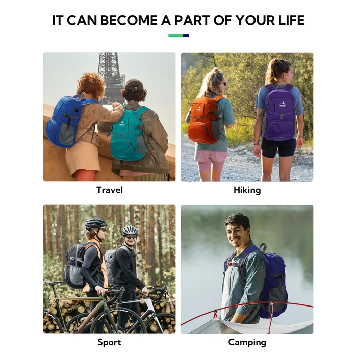 WATERFLY Hiking Packable Daypack Backpack: 25L Ultra Lightweight Day Pack for Woman Man - Small Compact Folding Back Pack for Outdoor Sport Cycling Camping Travel Trip - Print by WATERFLY - Image 6