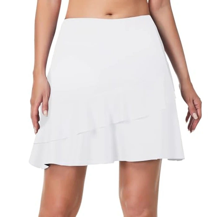 ANIVIVO Women Skorts Skirts 18" Tennis Golf Pickleball Ruffle Skorts Athletic Workout Skirt with Pockets(White,L) by ANIVIVO - Image 1