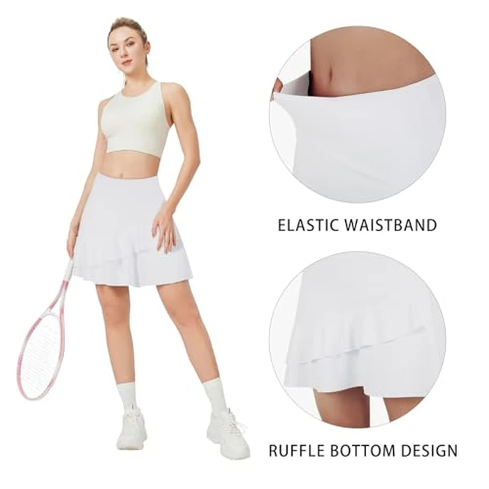 ANIVIVO Women Skorts Skirts 18" Tennis Golf Pickleball Ruffle Skorts Athletic Workout Skirt with Pockets(White,L) by ANIVIVO - Image 4