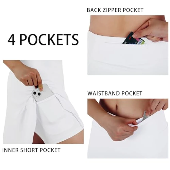 ANIVIVO Women Skorts Skirts 18" Tennis Golf Pickleball Ruffle Skorts Athletic Workout Skirt with Pockets(White,L) by ANIVIVO - Image 5