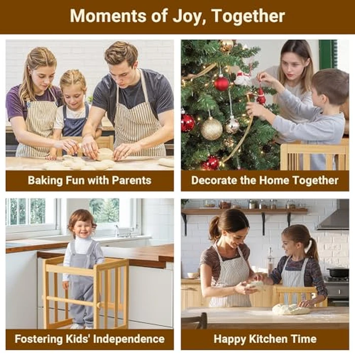 COSYLAND Kitchen Nursery Step Stool for Kids,Solid Bamboo Toddlers Standing Tower with Removable Safety Rail,Large Standing Tower for Kitchen Counter, Kids Learning Stool Natural Bamboo Finish by COSYLAND - Image 8