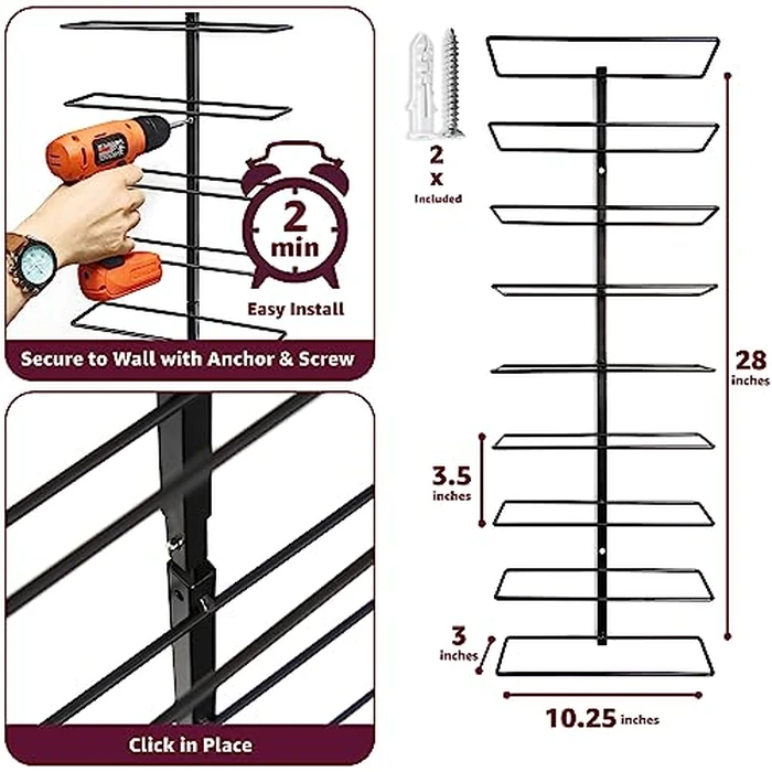 Sorbus Wall Mount Wine Rack - Holds 9 Bottles - Black Metal Wine Bottle Holder for Wall, Modern Wine Rack for Home Bar, Kitchen by Sorbus - Image 3