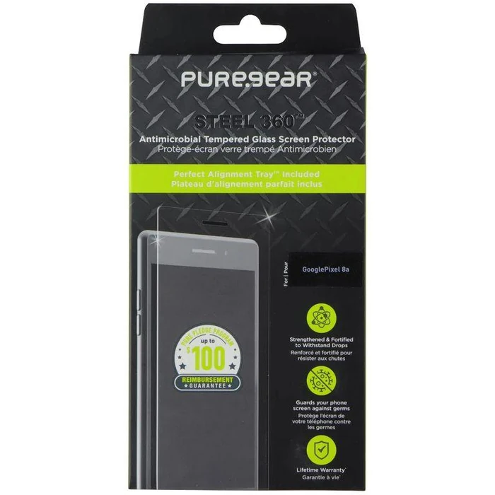 PureGear Steel 360 Series Screen Protector for Google Pixel 8a - Clear by PureGear - Refurbished - Brand New condition - US$8.28