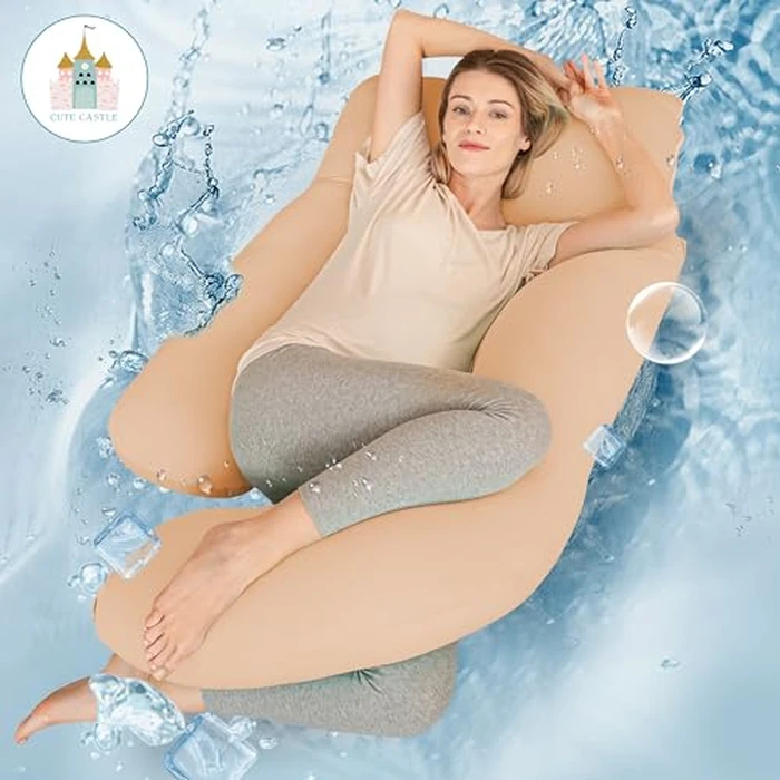 Cute Castle Cooling Cover Pregnancy Pillows, Soft U-Shape Maternity Pillow with Removable Cover - Full Body Pillows for Adults Sleeping - Pregnancy Must Haves - Jumbo 57 Inch - Brown by Cute Castle - Used - Like New condition - US$35.55